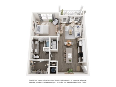 A floor plan of a two-bedroom apartment with a living room, kitchen, and bathroom.